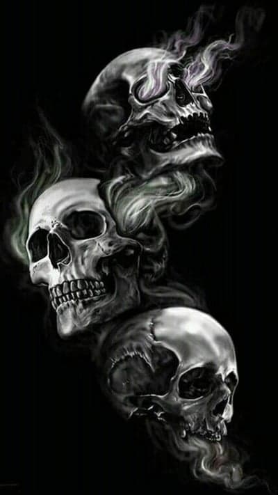Three Skulls Emerging from Smoke
