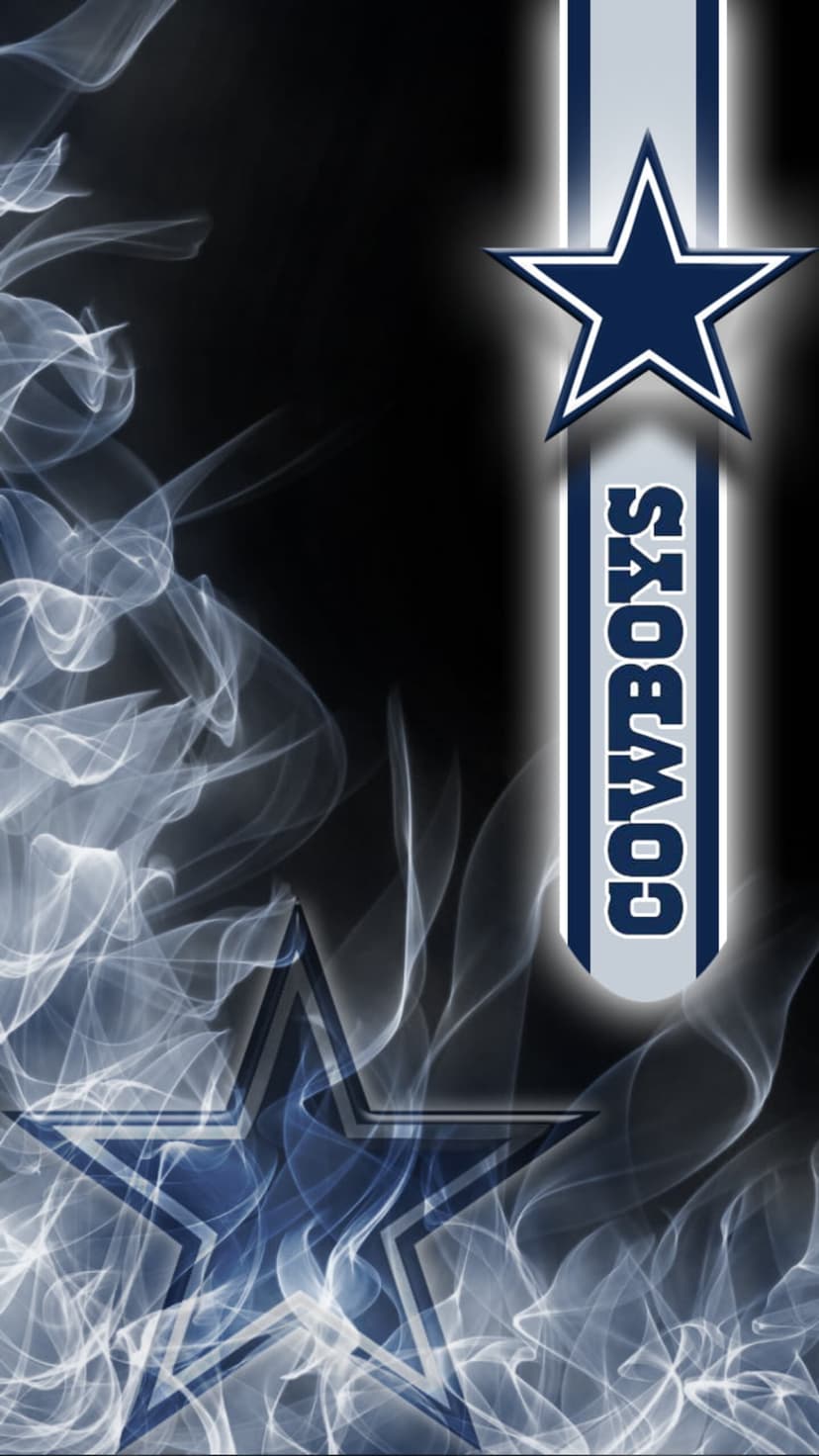 Dallas Cowboys star logo centered amidst swirling blue and white smoke tendrils on a dark textured background.