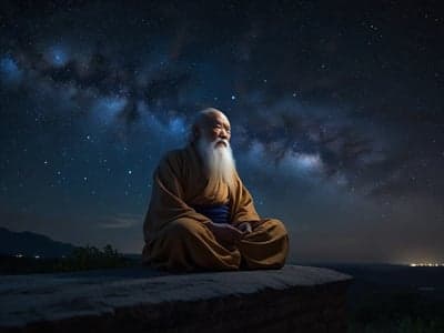 Zen Monk Meditation Under Galactic Night Sky Mobile Background