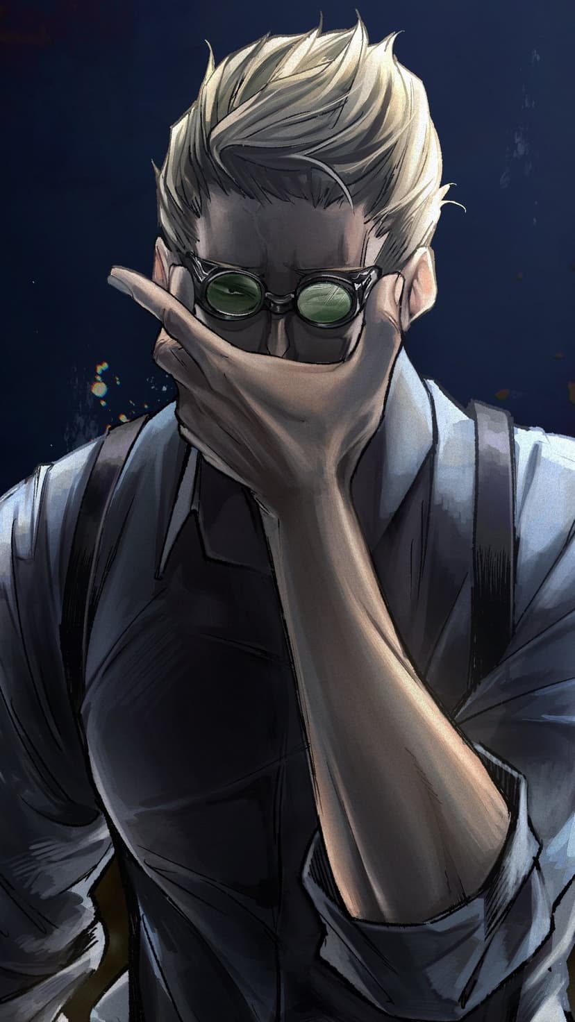Kento Nanami adjusts his green-tinted glasses while wearing a formal shirt and tie with slicked-back blonde hair.