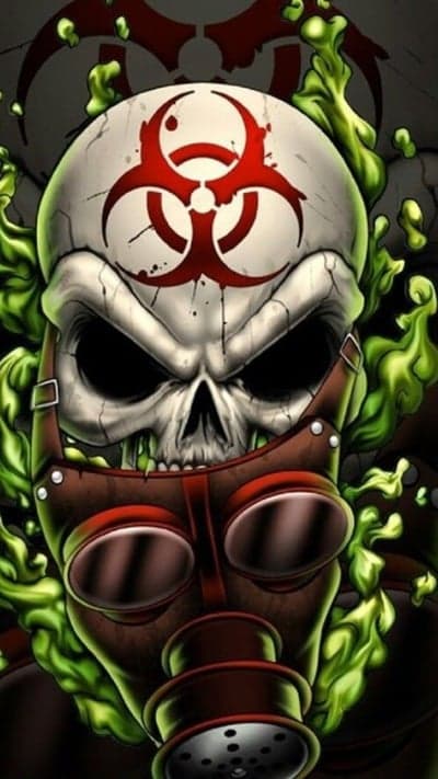 Biohazard Skull Gas Mask Toxic Green Smoke Art