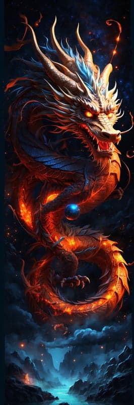 Fiery Dragon Cosmic Landscape Digital Art