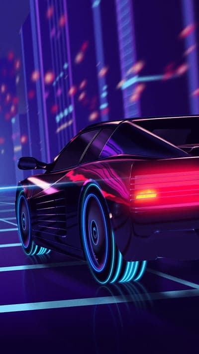 Futuristic Sports Car Racing in Neon City Phone Wallpaper