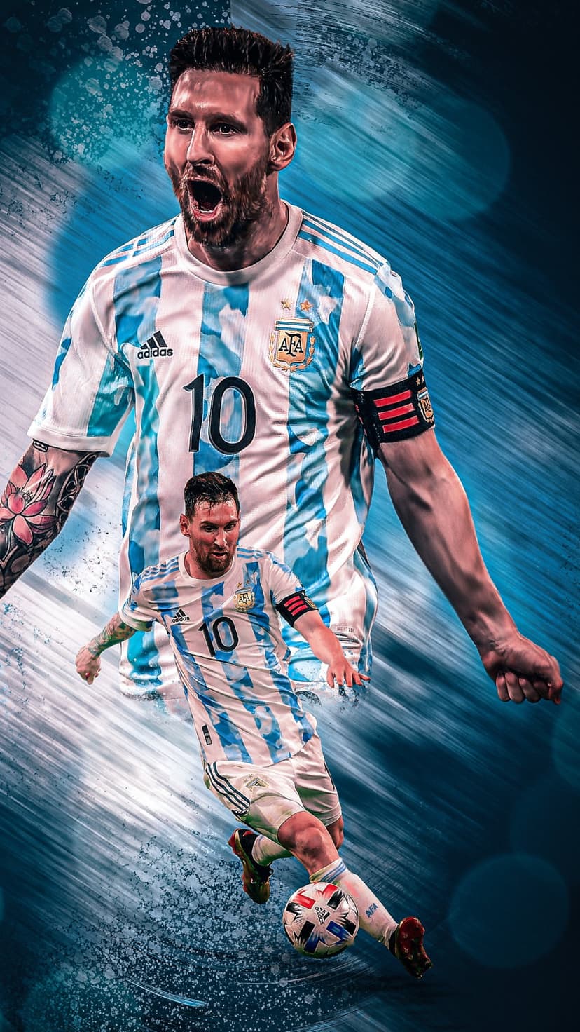 Lionel Messi runs across a football pitch wearing a striped Argentina jersey during a competitive match.