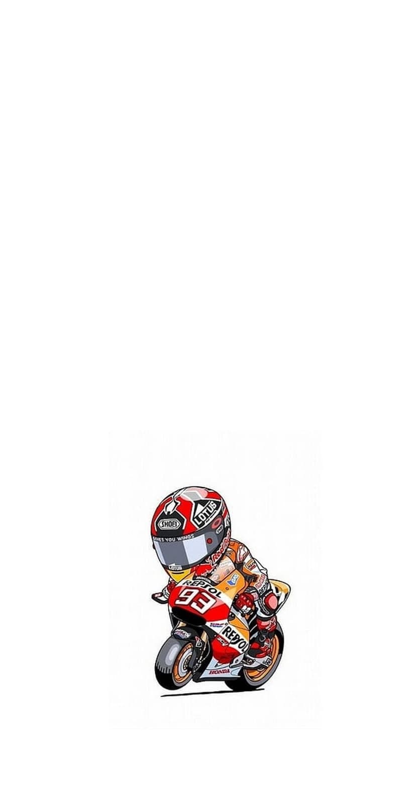 Chibi motorcycle racer wearing a red helmet and racing leathers sits on a red sportbike with number 93 decals.