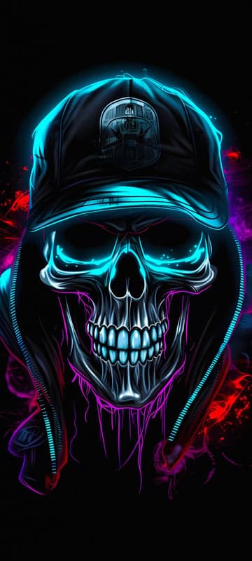 Cyberpunk Skull with Neon Blue and Pink Accents