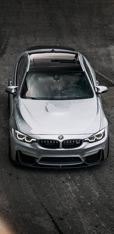Silver BMW M4 Convertible Top Down Aerial View