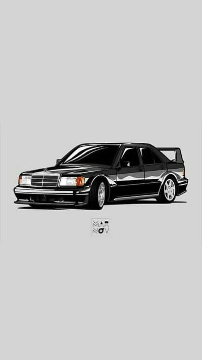 Stylized Black Mercedes-Benz 190E 2.3-16 with Spoiler