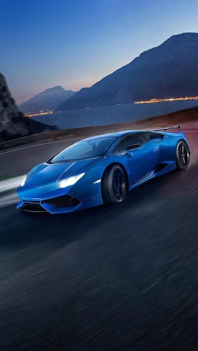 Blue Lamborghini Supercar Dusk Mountain Highway Wallpaper