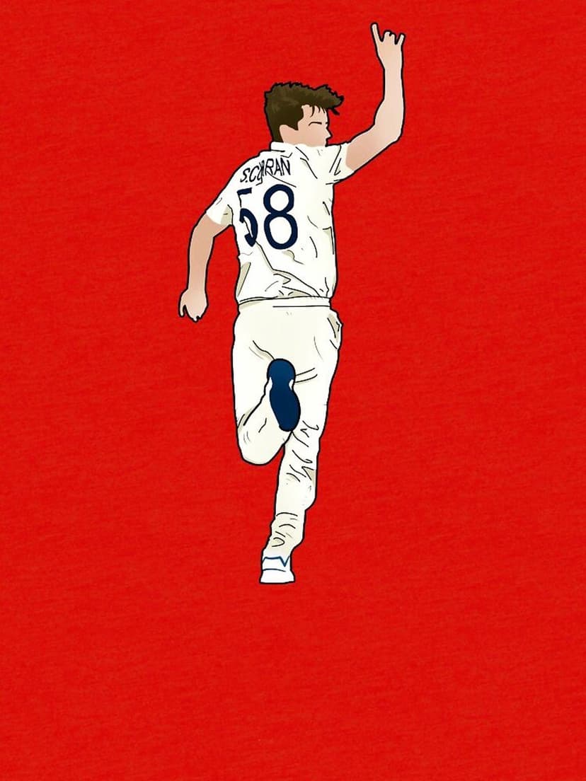 Professional cricketer Shah wearing a white kit with number 58 raises an arm against a solid red background.
