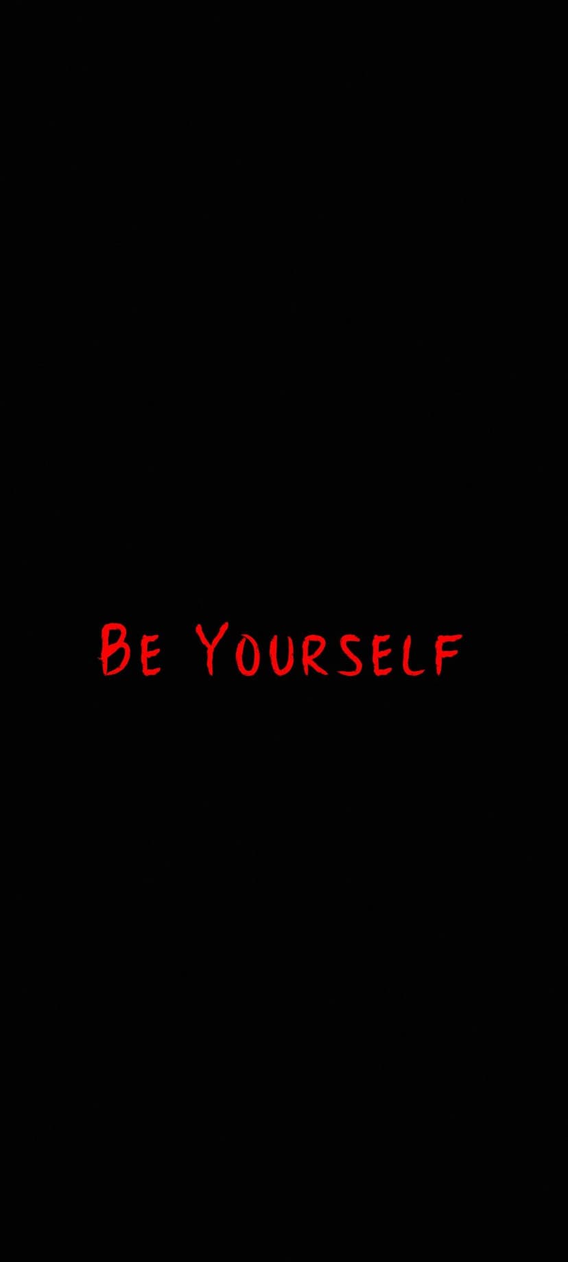 Be Yourself text in red script lettering centered on a solid matte black background for mobile devices.