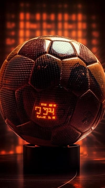 Futuristic Soccer Ball with Digital Display and Orange Glow