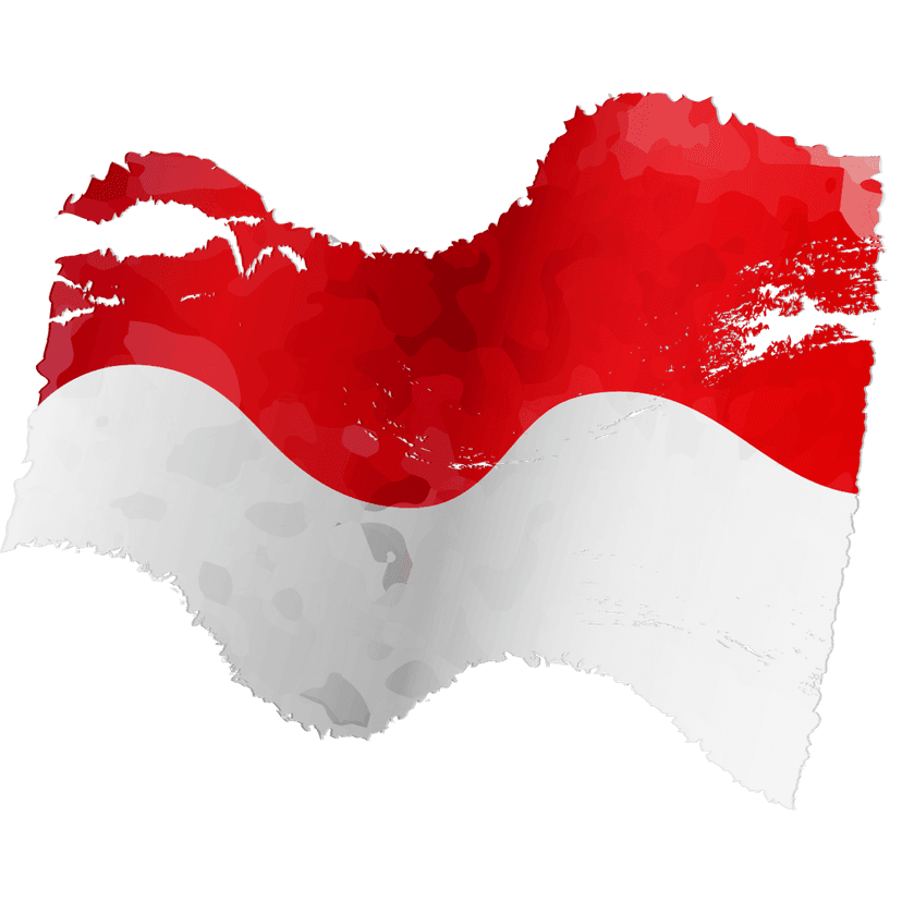 Indonesia flag in grunge style displays red and white horizontal bands with a heavily weathered paint texture.