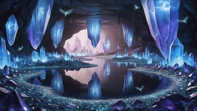 Mystical Crystal Cave with Bioluminescent Flora