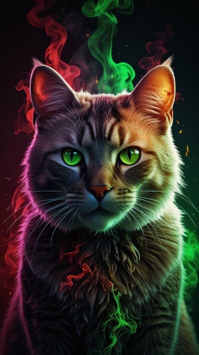 Mystical Tabby Cat with Glowing Eyes Phone Wallpaper