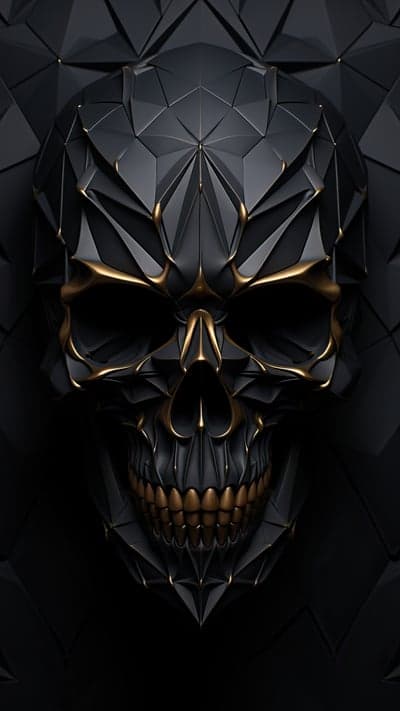 Gothic Black and Gold Geometric Skull Art