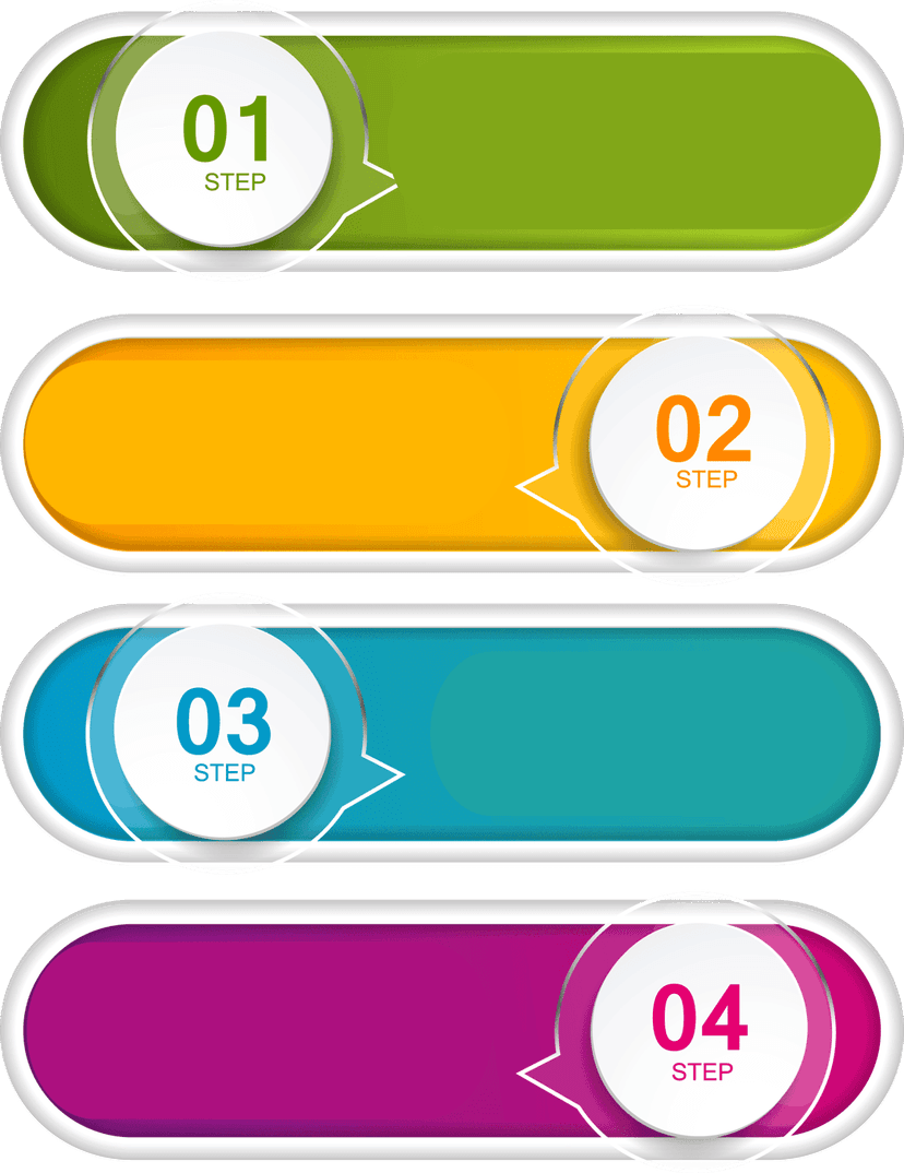 Numbered four-step infographic chart featuring colorful circular icons connected by clean white linear paths.