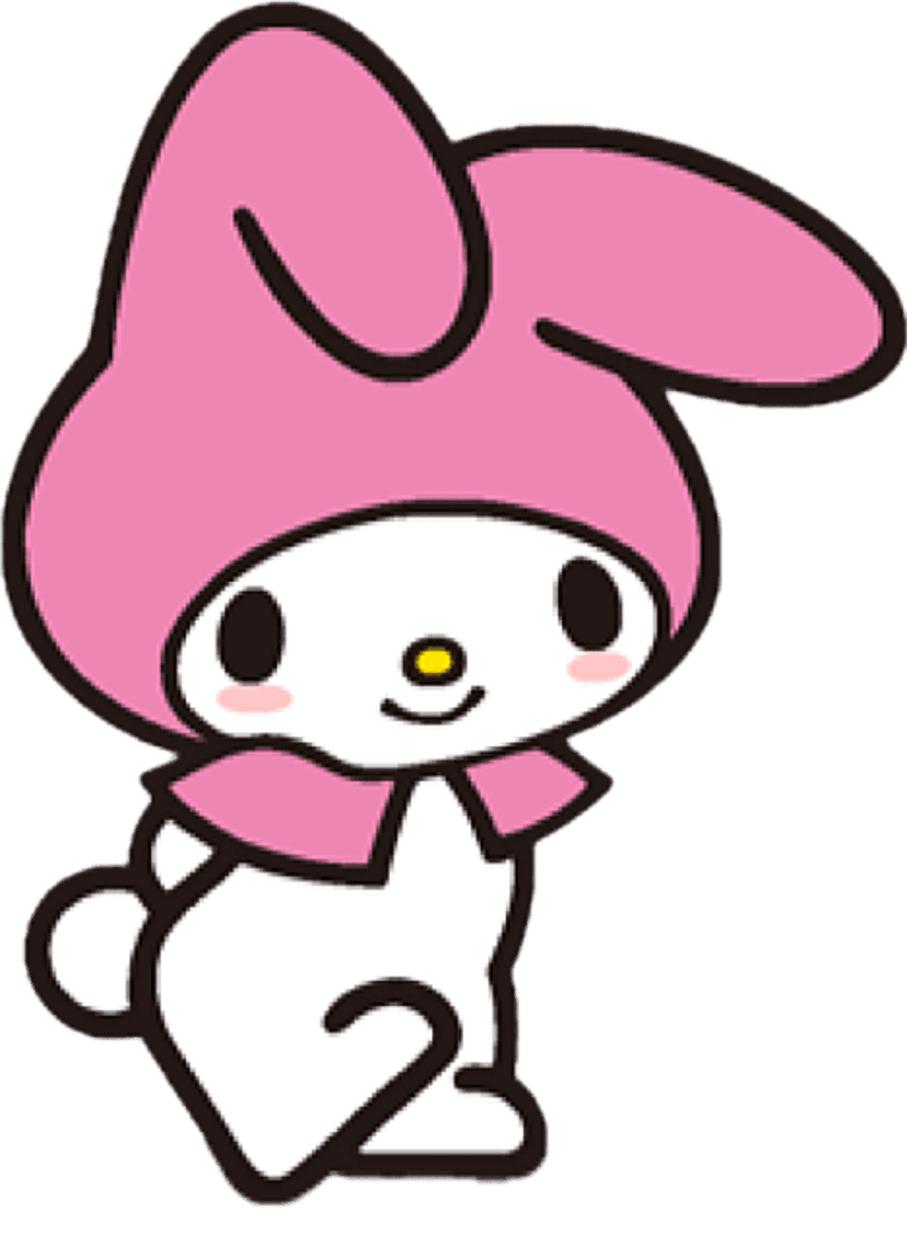 Pink rabbit cartoon character with long ears and pastel fur standing on a transparent background in vector style.