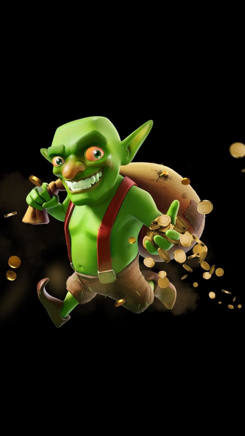 Green goblin with red suspenders runs while holding a sack of gold coins spilling against a black background.