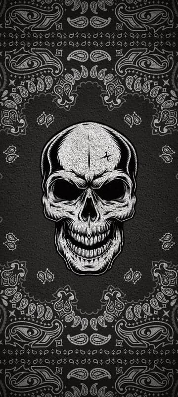 Black Bandana Skull Wallpaper with Paisley Pattern