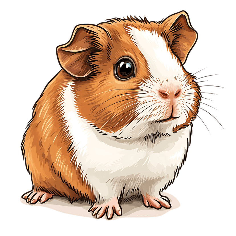 Guinea pig digital illustration showing a brown and white rodent with bold outlines on a black background.