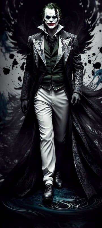 Joker in Stylish Suit with Dark, Abstract Background