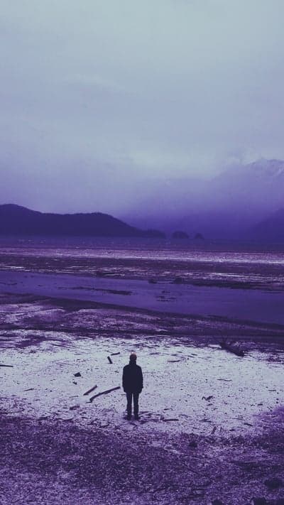Isolated Figure - Contemplation in a Purple Landscape