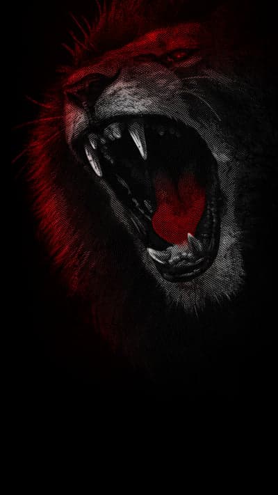 Fierce Roaring Lion Head with Red Accents