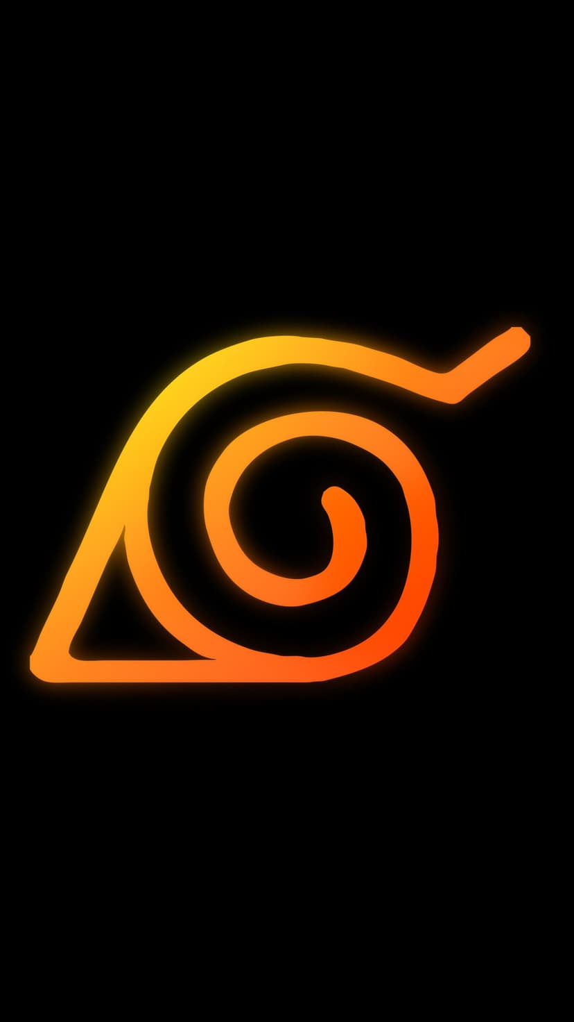 Orange glowing Hidden Leaf Village swirl emblem centered on a solid black background with soft light bloom.