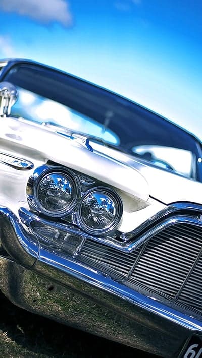 Vintage White Car Chrome Headlights Mobile Wallpaper