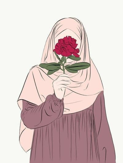 Woman in Hijab Holding Red Rose Artwork