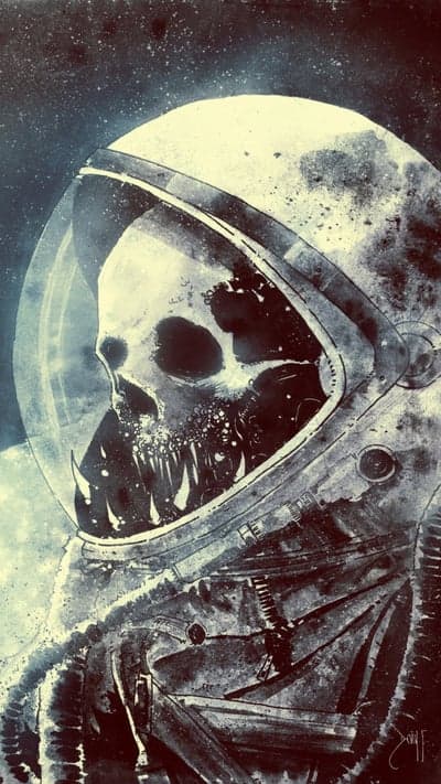 Horrifying Skull Astronaut in Space Artwork