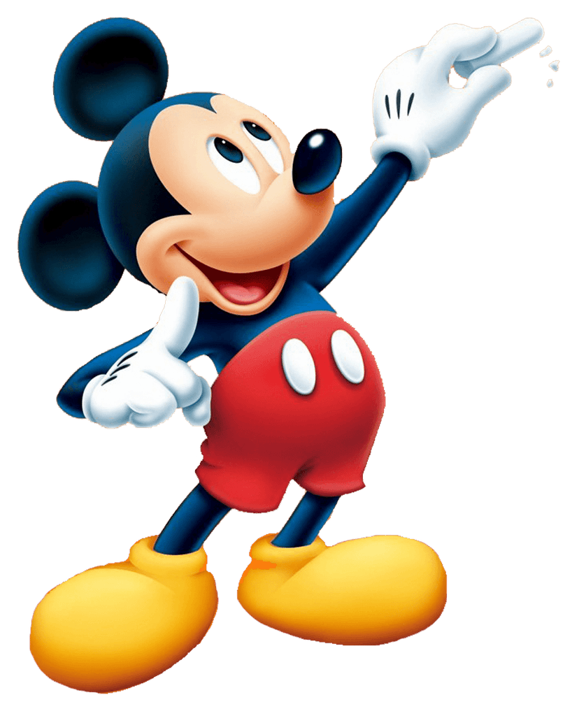 Mickey Mouse holding chalk standing against a transparent background in a 2D illustrated cartoon style.