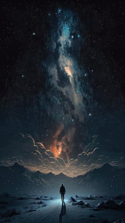 Stellar Nebula Path and Mountain Peak Phone Background