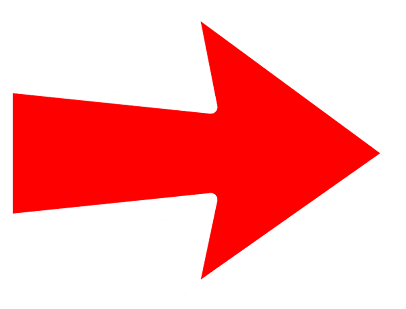 Red arrow icon with sharp geometric edges and a triangular tail pointing right on a transparent background.
