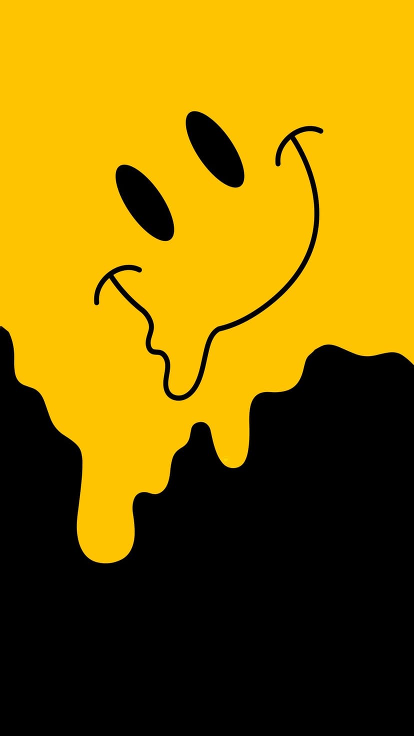 Yellow smiley face with a liquid melting effect dripping down against a solid black minimalist background.