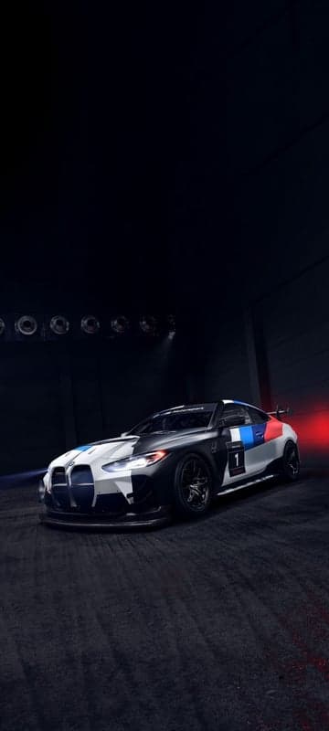 BMW M4 GT3 Race Car in Striking Black and White Livery