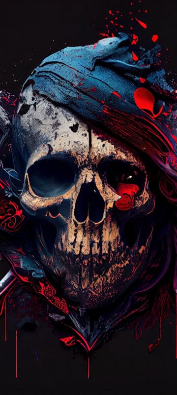 Abstract Skull Art with Blue and Red Splatter