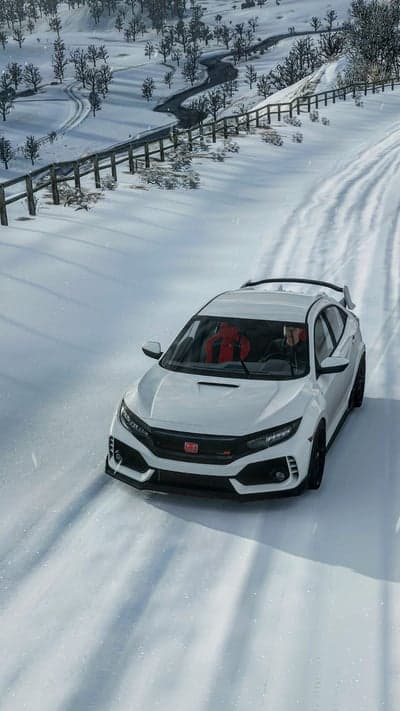 White Honda Civic Type R Winter Drift Phone Wallpaper