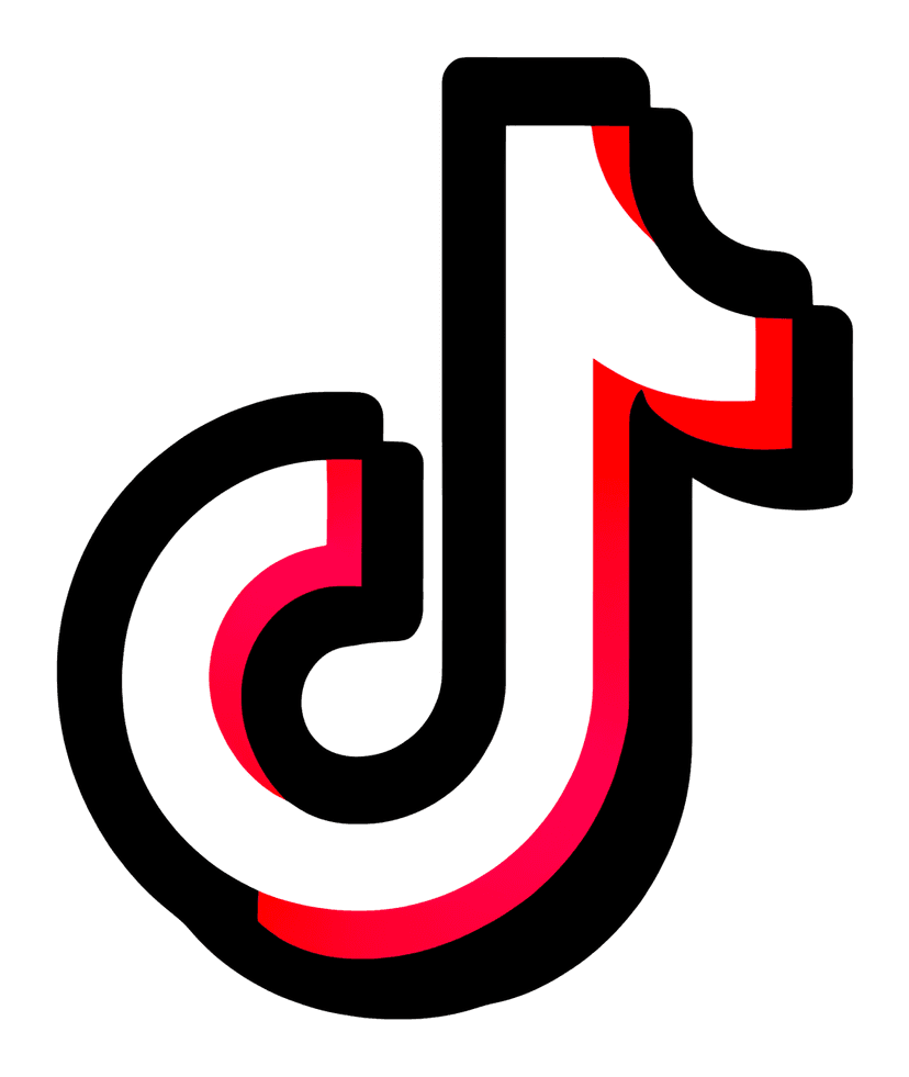 TikTok logo featuring a musical note symbol with cyan and magenta offset layers on a transparent background.