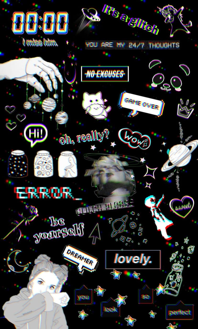 Glitchy retro emojis and Game Over text float over a black background with stars and colorful digital artifacts.