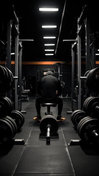 Man in Gym Sitting by Barbell, Weight Plates