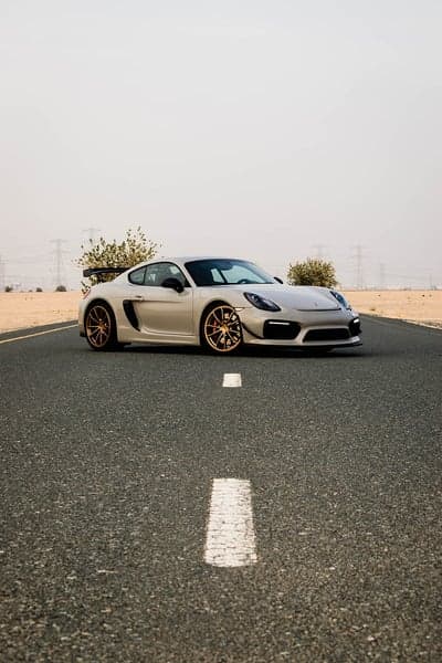Silver Porsche GT4 Desert Highway Phone Background