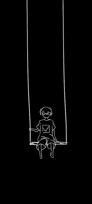 Melancholic Child Swing Line Art Mobile Screen Backdrop