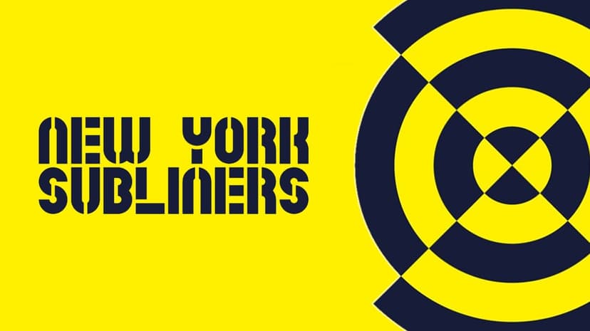 New York Subliners text logo beside a navy and yellow concentric target graphic on a bright yellow field.