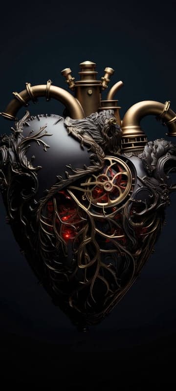 Steampunk Heart: Mechanical Marvel with Glowing Red Core