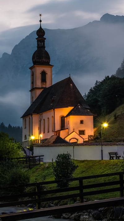 Alpine Sanctuary- Ramsau's Illuminated Church