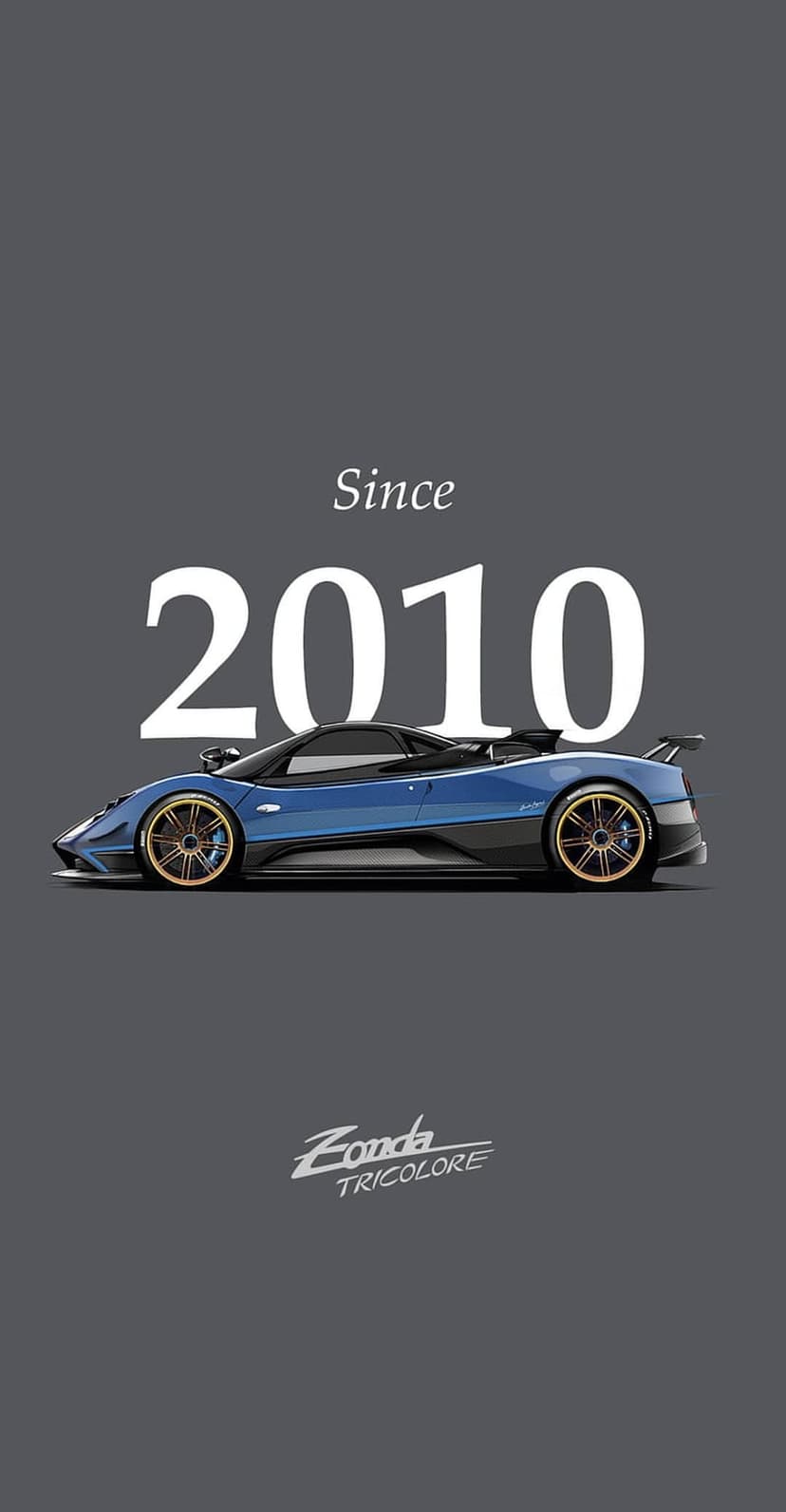Pagani Zonda Tricolore supercar in blue metallic paint shown from the side against a solid gray background.