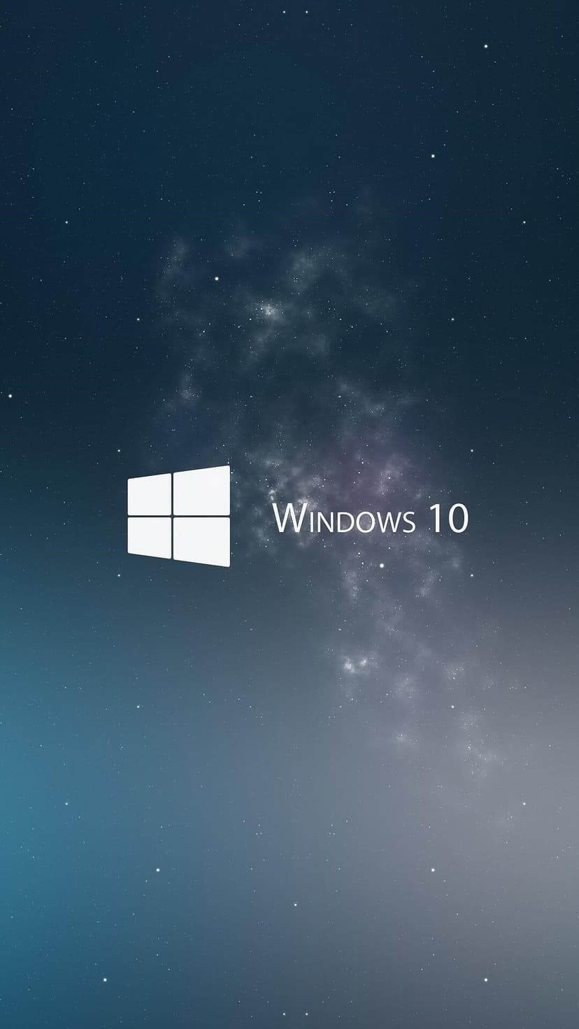Windows 10 logo centered over a swirling blue and purple star-filled nebula with glowing light effects.