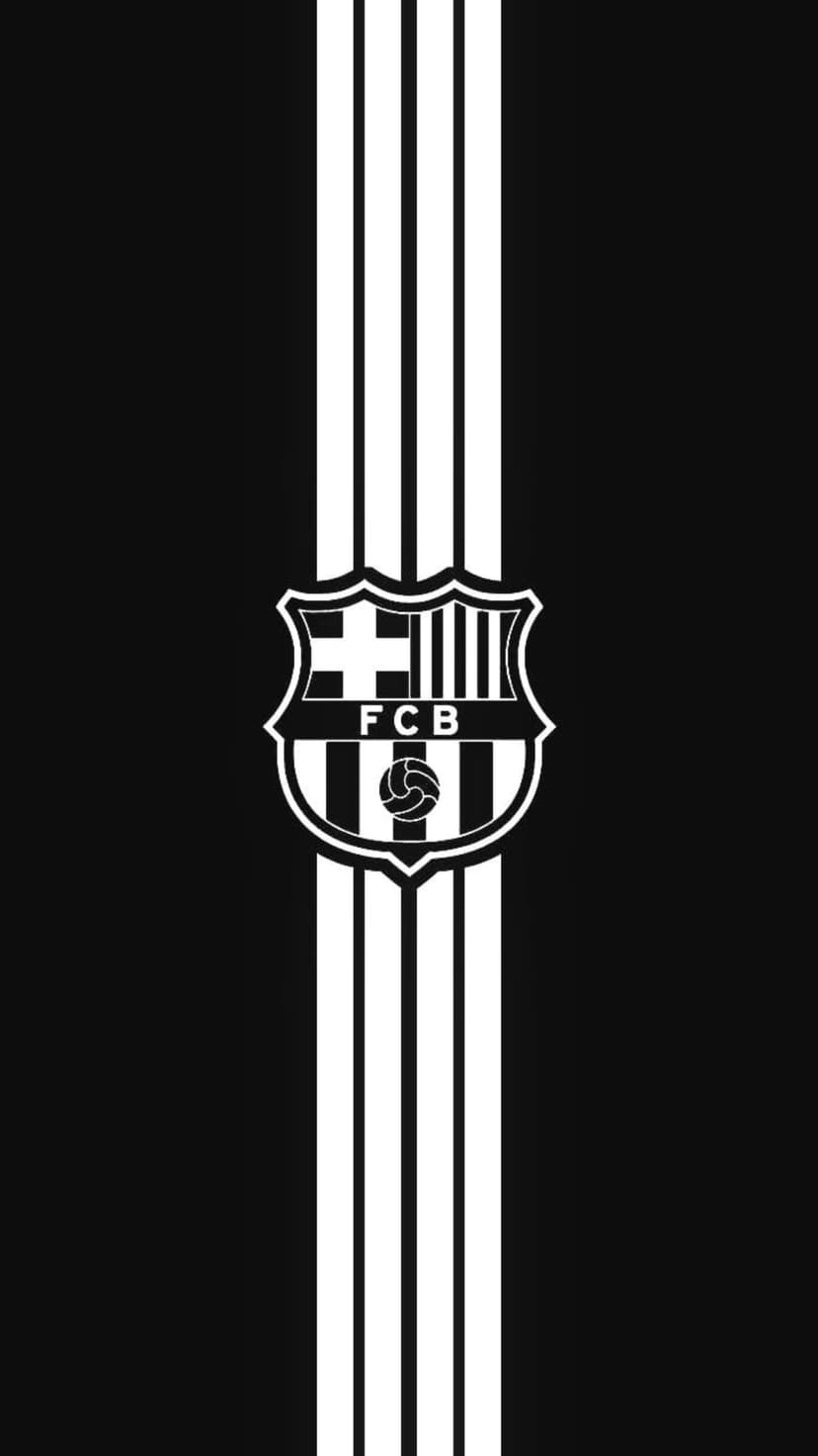 FC Barcelona crest centered on a dark background featuring thin white vertical stripes in a minimalist style.